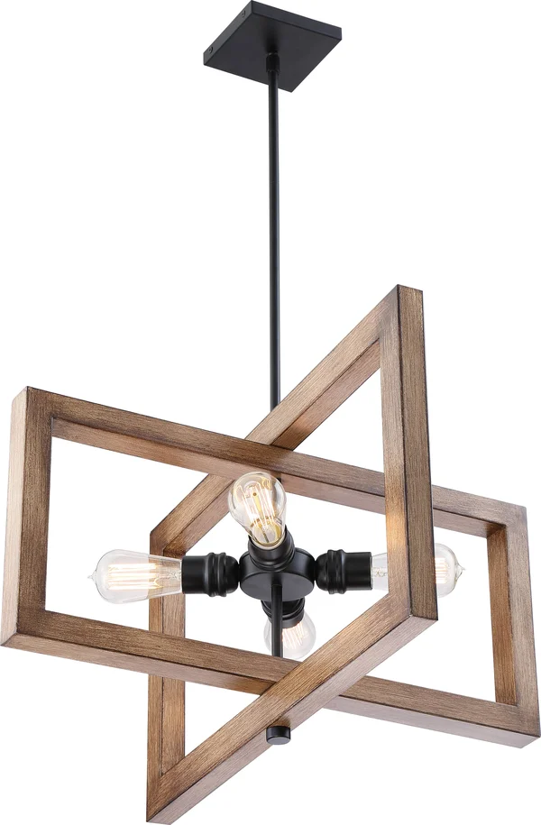 Nuvo Lighting Beacon Pendant Black, Honey Wood 4 Light
