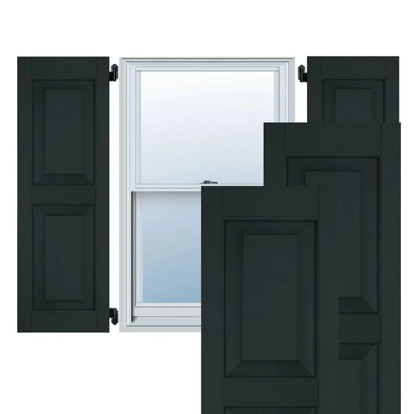 Ekena Millwork 12 in. x 47 in. Exterior Real Wood Sapele Mahogany Raised Panel Shutters Pair Dark Green