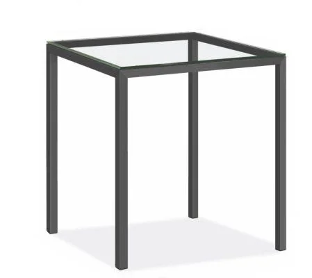 Room & Board, Modern Parsons 4 Person Patio Bar Table w/ 2x22 Leg, Clear Tempered Glass Top w/ Graphite Base, 36W 36D 42h