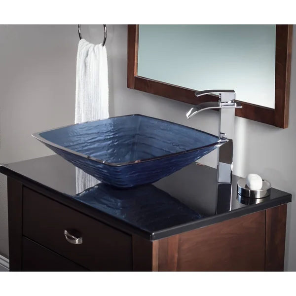 Novatto Fresco Glass Vessel Bathroom Sink (Blue)