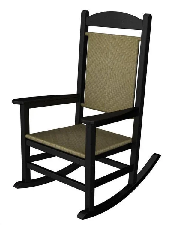 POLYWOOD R200FBLSG Presidential Woven Rocker in Black Frame - Seagrass
