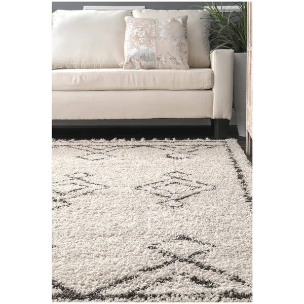 nuLOOM Mackie Moroccan Diamond Tassel Shag Runner Rug - 2& 8x22 x 8&, Off White