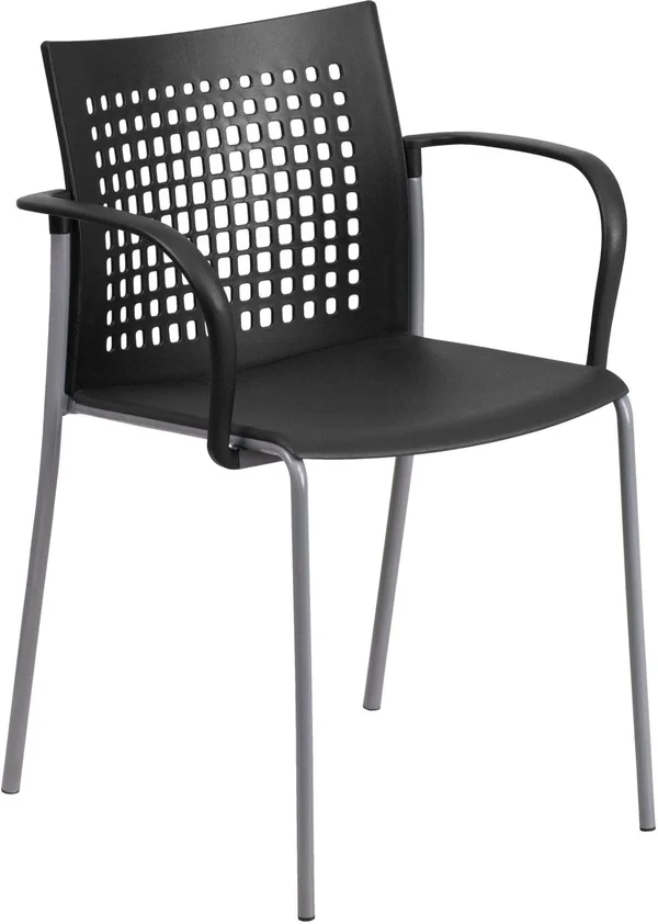 Hercules Series 551 lb. Capacity Black Stack Chair with Air-Vent Back and Arms - Flash Furniture