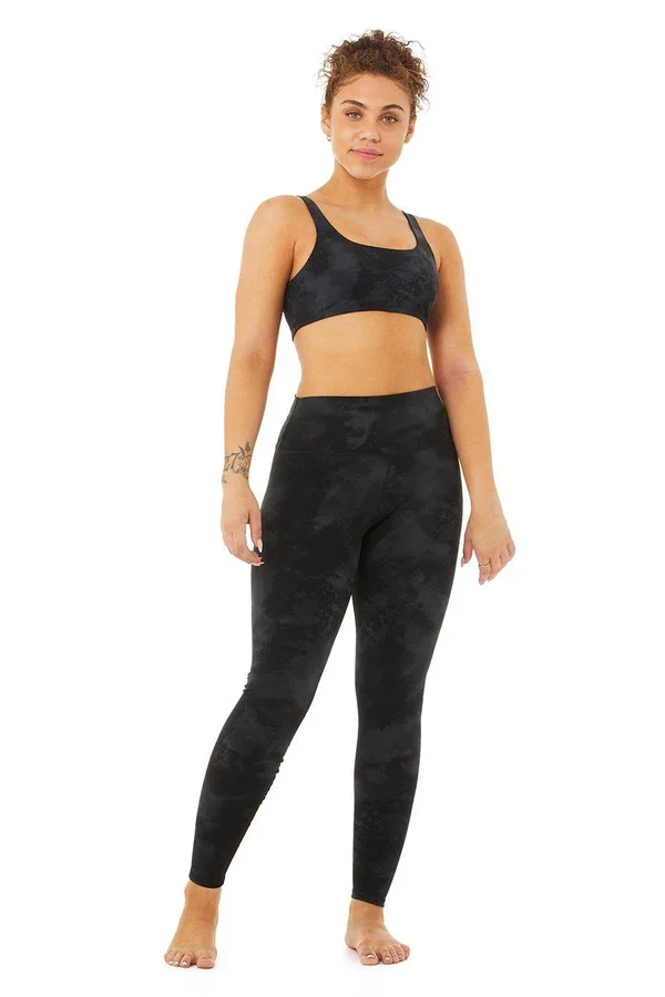 High-Waist Solarized Tie-Dye Legging - Black