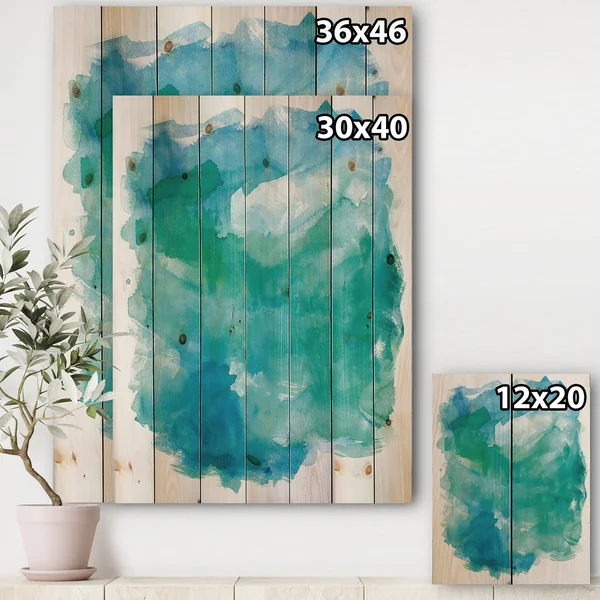 Designart 'Sea Glass' Traditional Print on Natural Pine Wood - Blue - 34 in. Wide x 44 in. High