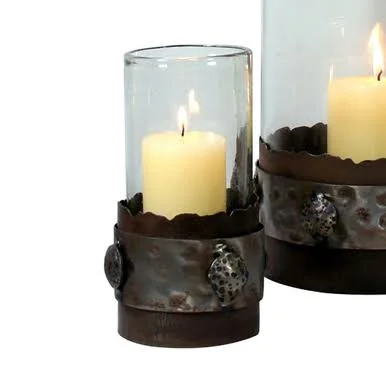 Clear Glass Candle Holder with Metal Polished Band Base - Small - Lone Star Western Decor