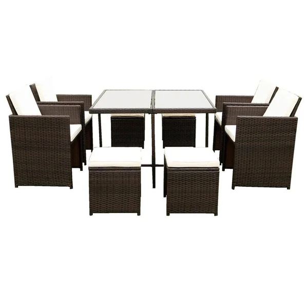 Tatayosi 9-Piece PE Rattan Wicker Outdoor Patio Furniture Conversation Set Sectional Sofa Set with Beige Cushions