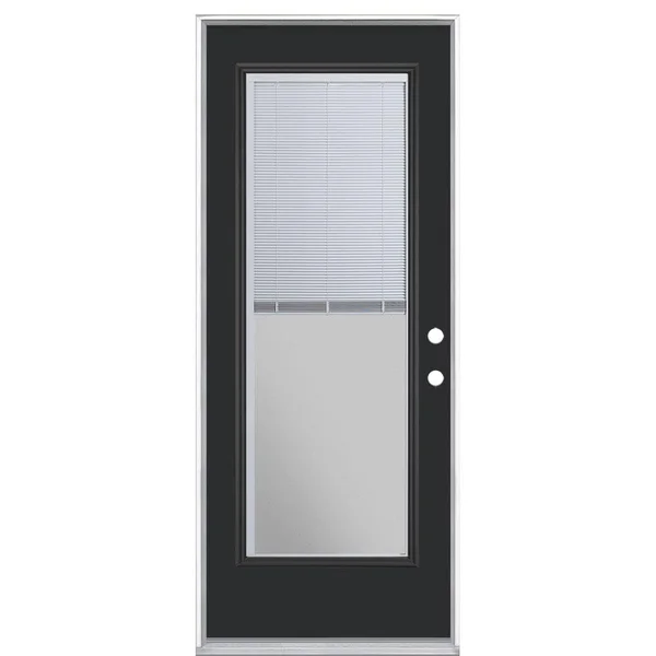 Masonite 32 in. x 80 in. Full Lite Mini Blind Left Hand Inswing Painted Steel Prehung Front Exterior Door No Brickmold, Jet Blac