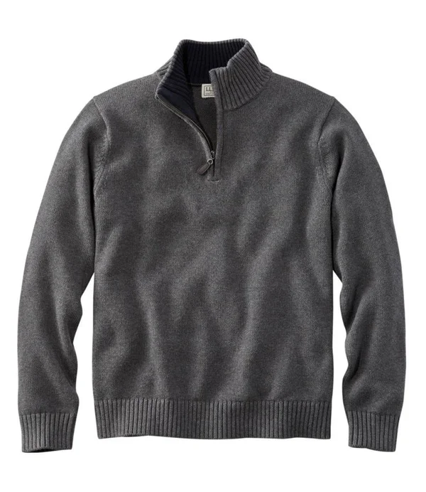 Men's Double L Cotton Sweater - Quarter-Zip Gray Medium, L.L.Bean