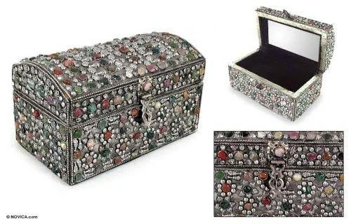 NOVICA Repousse Mango Wood Jewelry Box, Multicolor 'Rainbow Treasures'