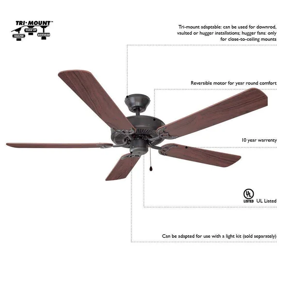 Design House Millbridge 52x22 Ceiling Fan - Oil Rubbed Bronze - Dark Mahogany/Light Maple Blades