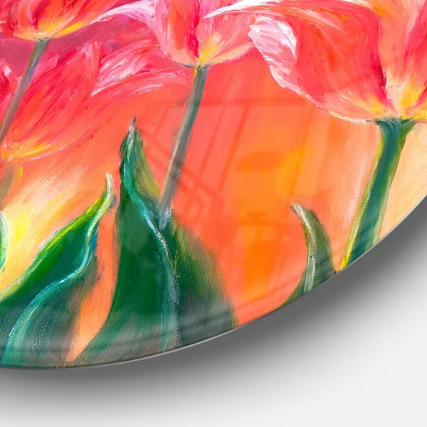 Design Art 'Tulips in Red Shade' Painting Print on Metal - Green