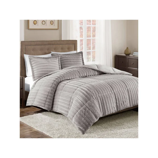 Madison Park Duke Faux Fur Comforter Set - Grey, Full/Queen