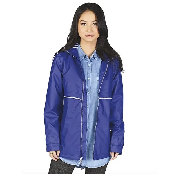 Charles River Women's New Englander Rain Jacket with Printed Lining in Royal/Stripe S, 5996, Size: Small, Blue