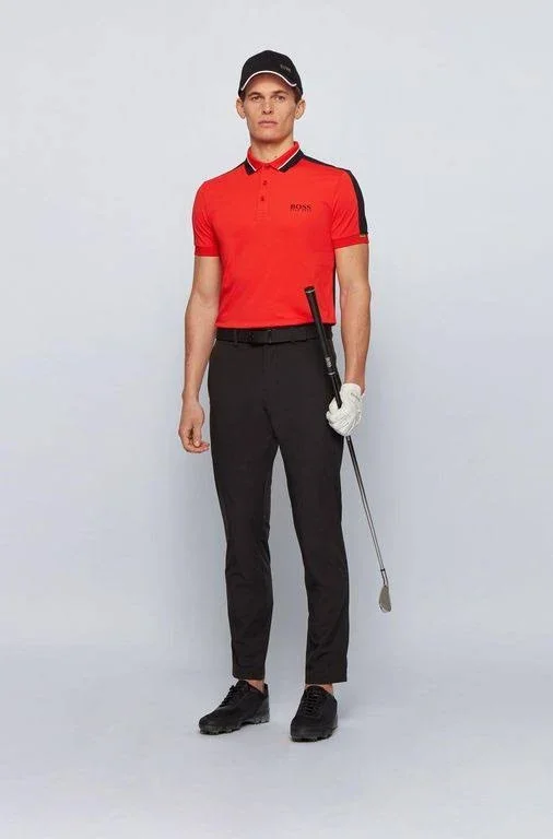 Hugo Boss - Stretch Piqu Slim Fit Polo Shirt with Striped Collar - Red