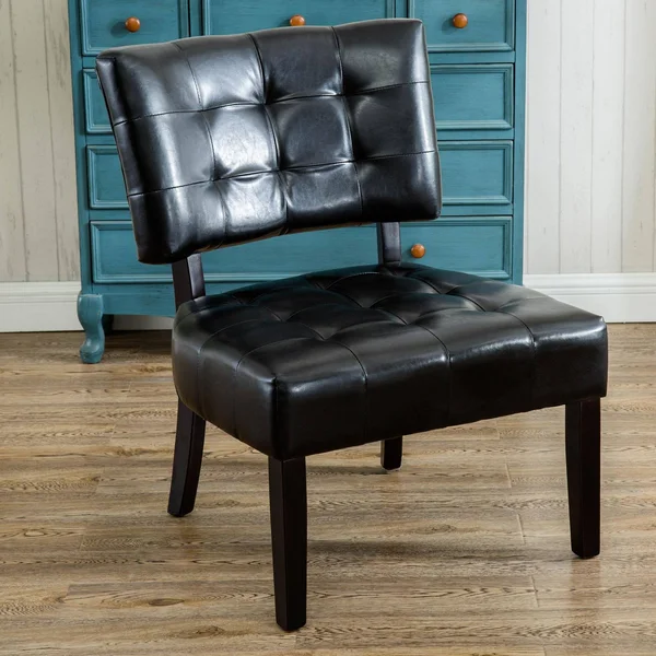 Roundhill Furniture Faux Leather Tufted Accent Chair, Oversized, Black