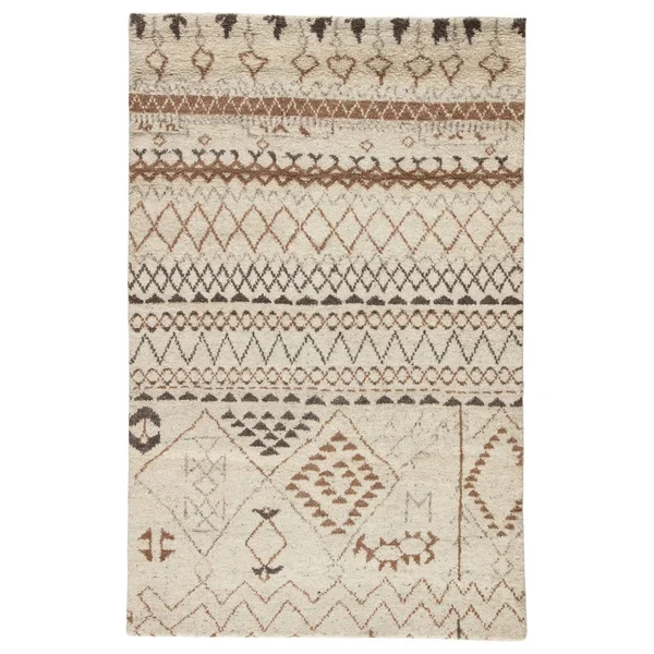 Zagora Hand-Knotted Geometric Area Rug - 5& x 8& - Cream/Brown
