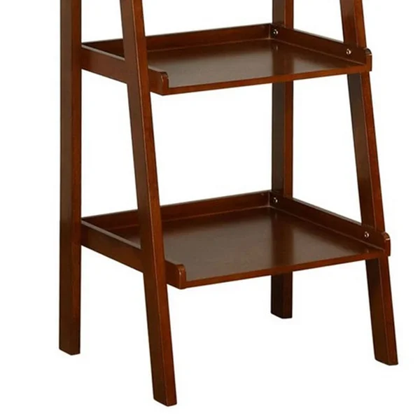 Benjara 72 Inches 5 Tier Wooden Ladder Bookcase with 2 Hooks, Brown