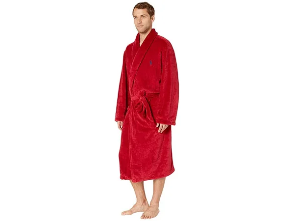 Polo Ralph Lauren Men's Microfiber Plush Shawl Collar Robe - Eaton Red, L/XL