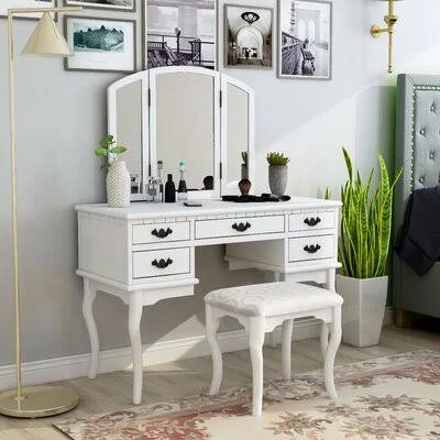 Darby Home Co Umstead Vanity Set with Stool and Mirror Color: White