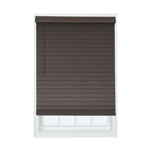 Allen + Roth 2.5-in Slat Width 61-in x 72-in Cordless Brown Faux Wood Room Darkening Horizontal Blinds, DFHSC6672-61