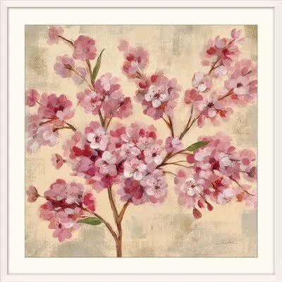 &Pink Cherry Branch II& by Silvia Vassileva Painting Print Bungalow Rose Format: White Frame, Size: 38x22 H x 38x22 W x 1x22 D