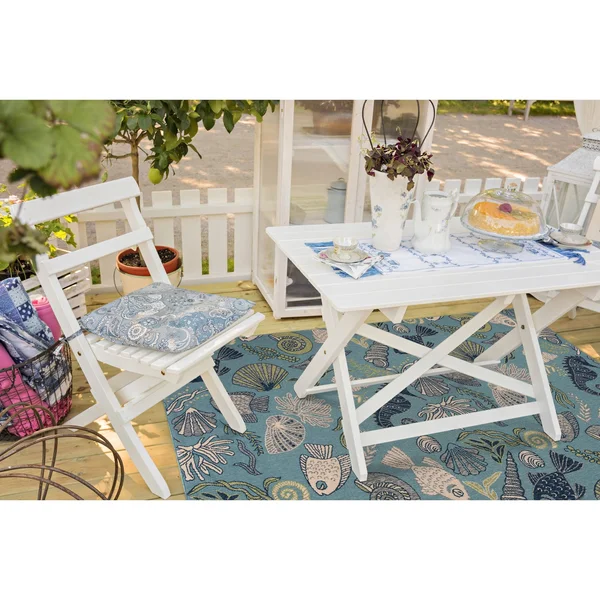 Gad Premium Indoor Outdoor Contemporary Ocean Marine Life Area Rug (7&10 inchx 10&2 inch) Teal - Beige, Green & Navy Blue Coa