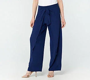 Graver Susan Graver Regular Liquid Knit Pull-On Pant w/ Overlay - Size Large, Sapphire