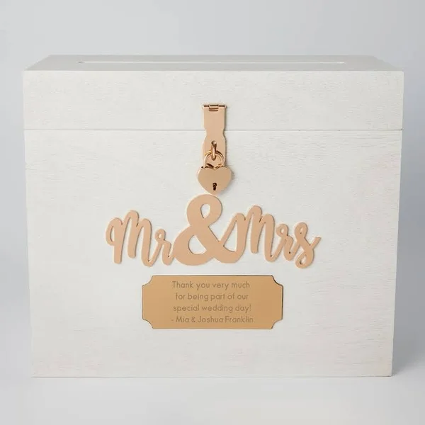 Personalized White Mr. & Mrs. Wedding Card Boxes - 6x22 x 13
