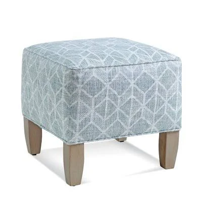 Burke 19.5x22 Square Standard Ottoman Braxton Culler Body Fabric: Blue and Cream Stripe; 0201-64 - Leg Color: Java Finish