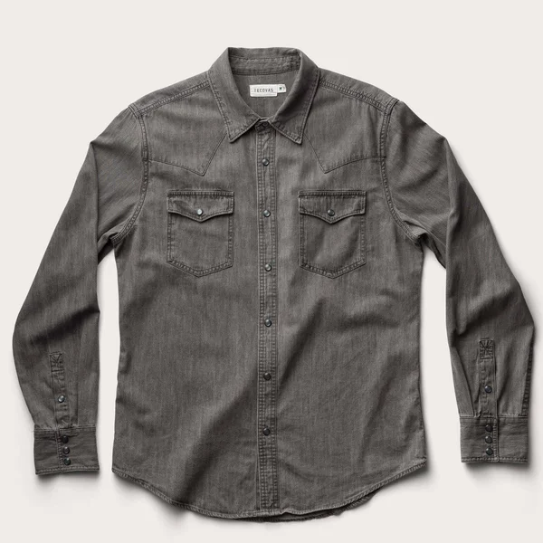 Tecovas, Denim Pearl Snap, Mens Western Shirt, Gray L