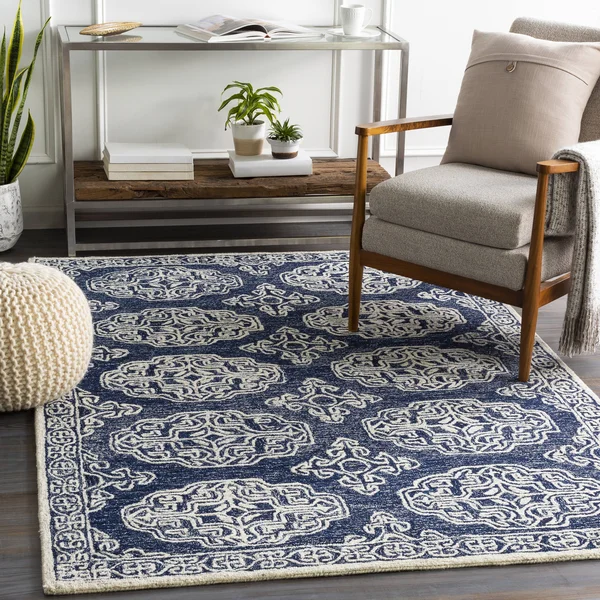 Traditional BHS-0082036 Tufted Wool Navy Medallion Rug - 8' x 10'