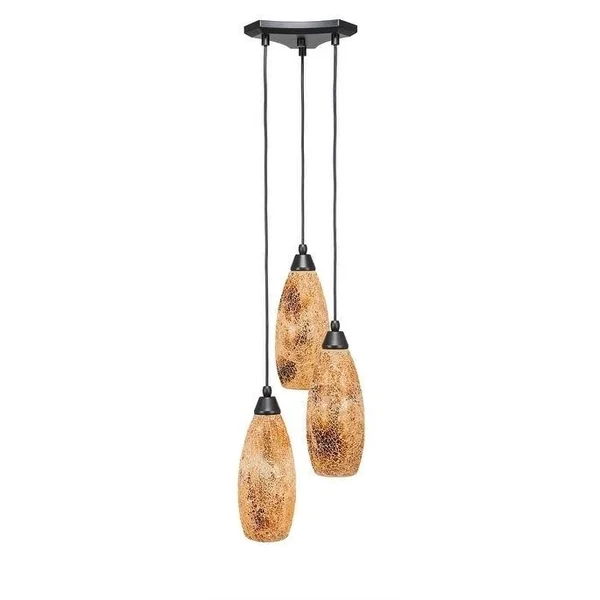 Toltec Lighting 28-MB-416 Europa 3 Light Mini Pendant in Matte Black with 5.5 inch Black Fusion Glass Shade