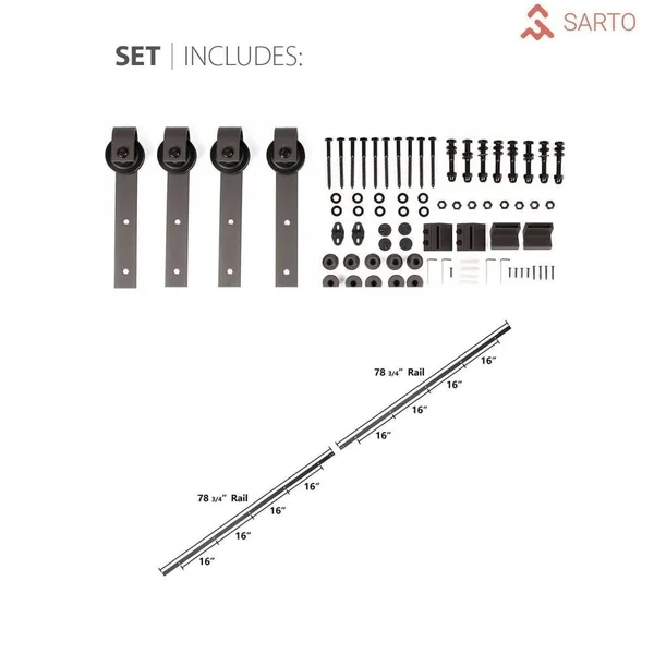 SARTODOORS Sliding Barn Door 28 x 96 with Hardware - Planum 0010 Ginger Ash, 6.6ft Rail Stops Steel, Panel Door