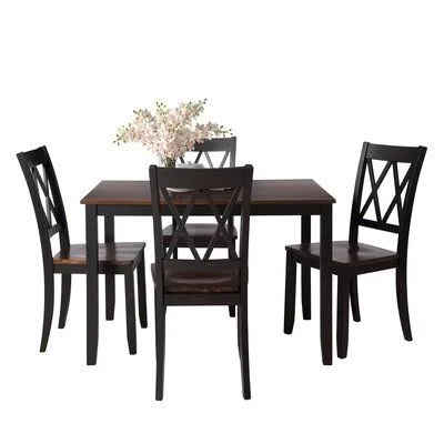 Aalyvia 5 - Piece Dining Set Winston Porter Table Base Color: Brown - Chair Color: Black/Brown