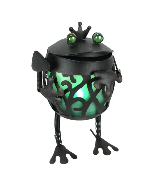 Things2Die4 - Metal Frog Green LED Solar Garden Statue Accent Light Patio Decor Sculpture Art - Green