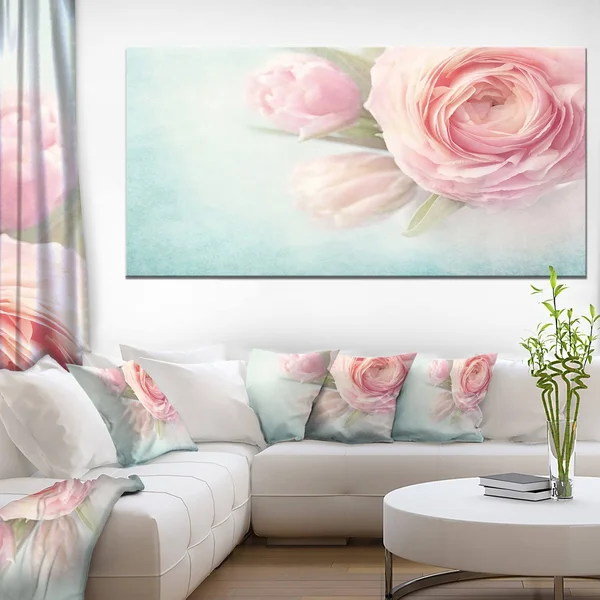 Designart PT14222-60-28 Pink Flowers Against Blue Background Canvas Artwork Print, 60X28x22