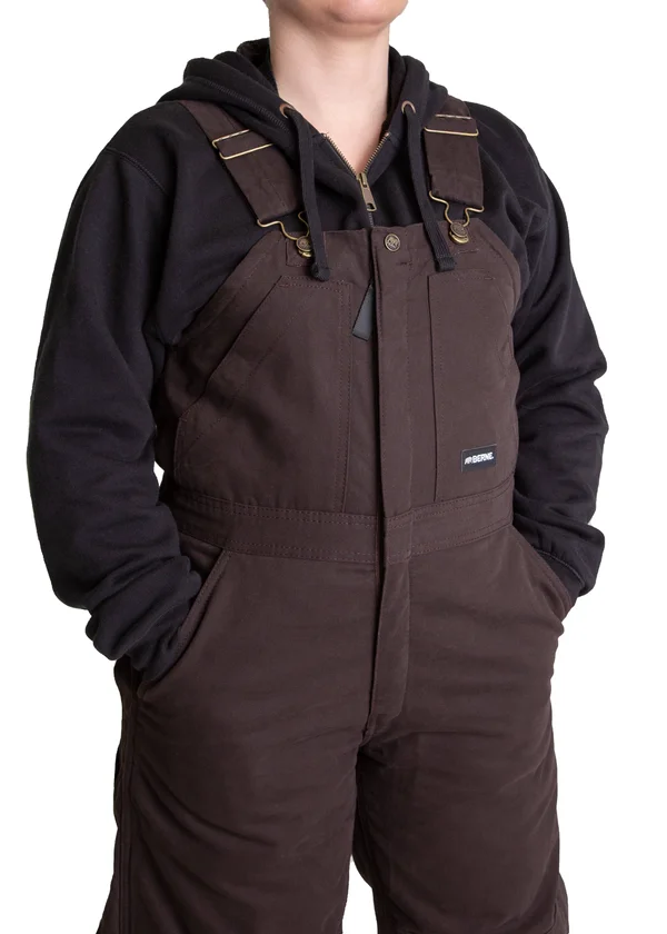 Berne Ladies Washed Insulated Bib Dark Brown, L/Short