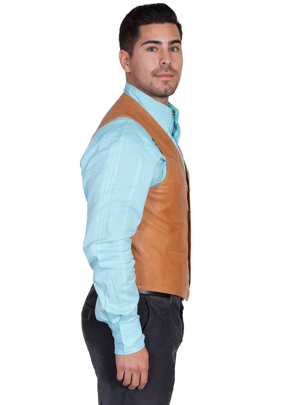 Scully Leather Mens Western Lambskin Button Vest Ranch Tan