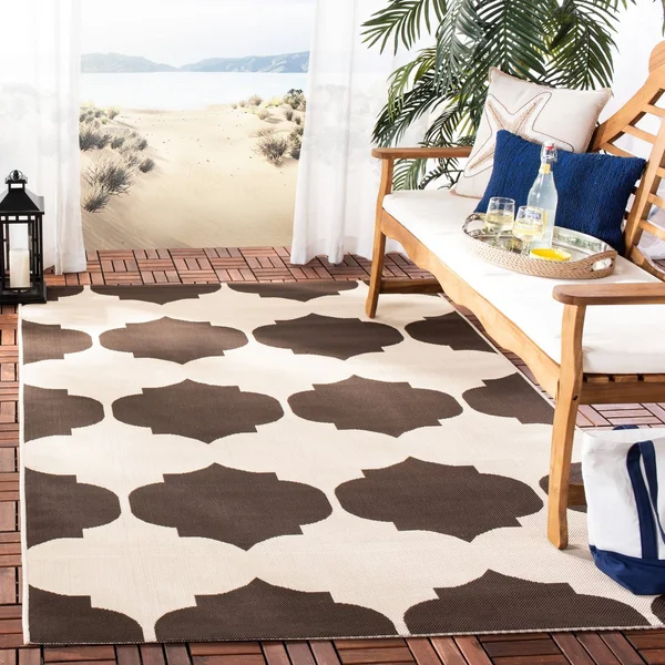 Safavieh Courtyard Beige & Blue 5&-3x22 x 5&-3x22 Square Indoor/Outdoor Rug