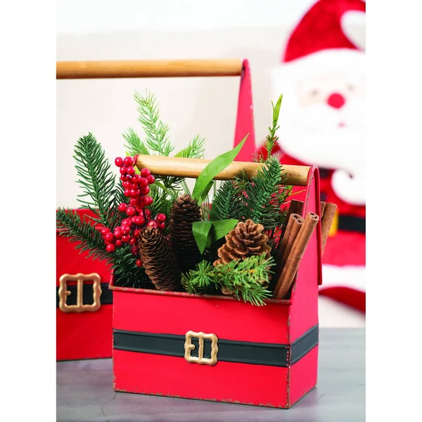 Sullivans Santa Belt Metal Trug Set of 2 - 15.25x22L & 7.5x22L Red, 9 x 12 in