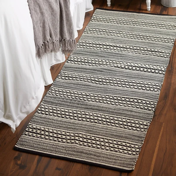 DII Black Dobby Stripe Hand-Loomed Rug 2ft 6Inx6 ft