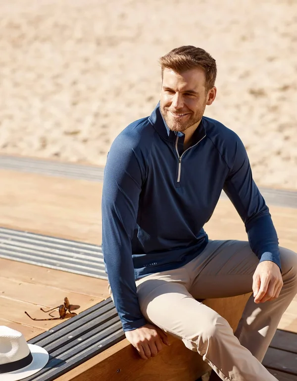 UPF 50+ Sun Protective Long Sleeve Quarter Zip Top for Men - Solbari Dark Grey