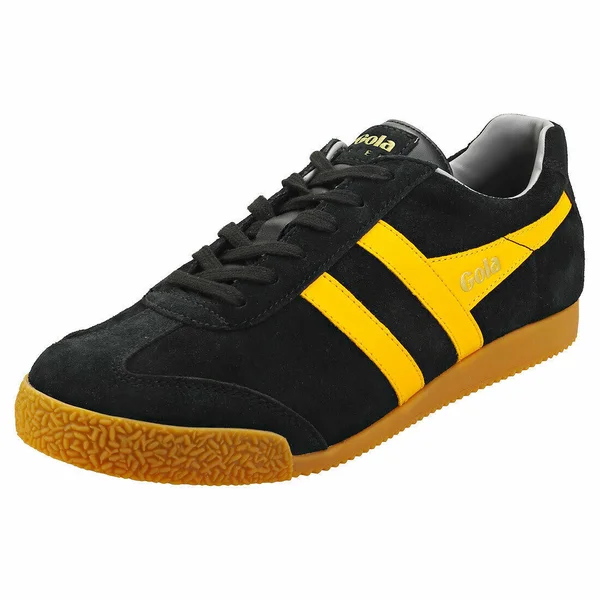 Gola Harrier Mens Black Yellow Suede Classic Trainers