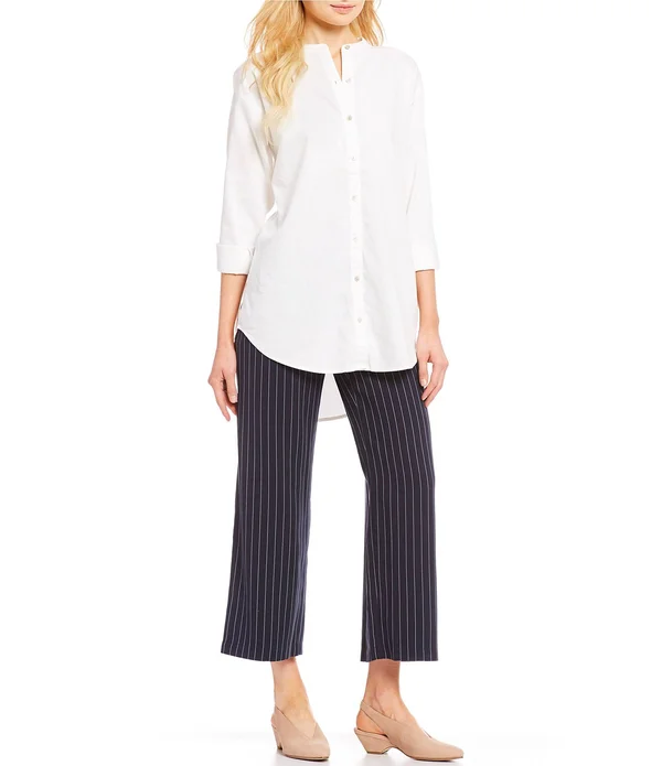 Eileen Fisher Womens Pinstripe Crop Wide Leg Pants
