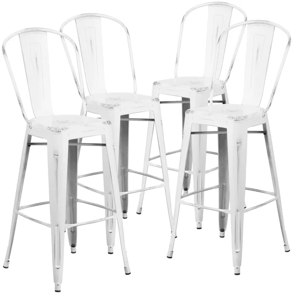 Flash Furniture 4 Pk. 30&& High Distressed Metal Indoor-Outdoor Barstool with BACK - Yellow