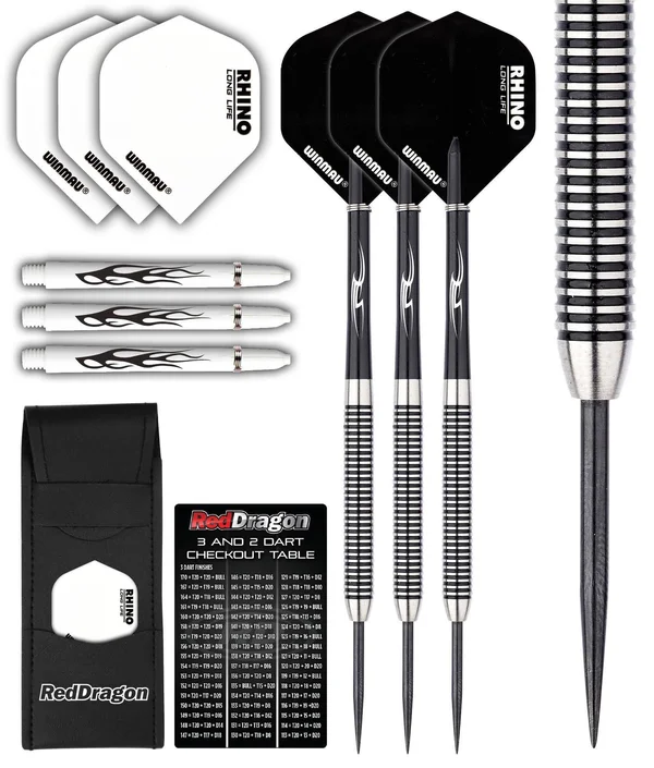 Pegasus Tungsten Steel Darts Set 24 Gram Black Red Dragon Shafts Winmau Flights Wallet Checkout Card