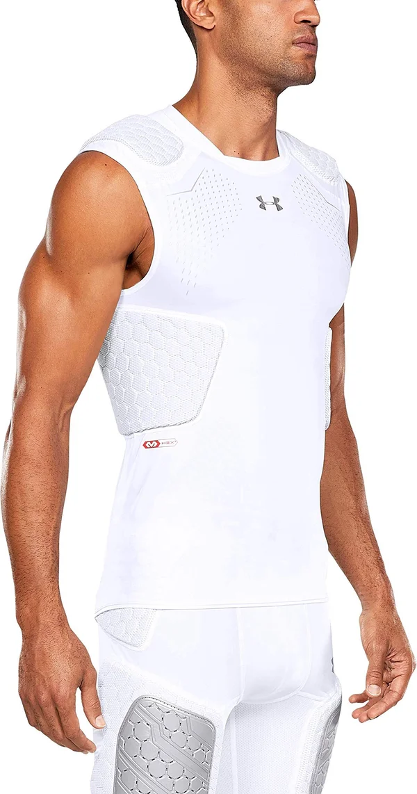Under Armour Gameday Pro 5-Pad Football Compression Top - Football Padded Top, Youth & Adult Sizes, White, Youth - Medium