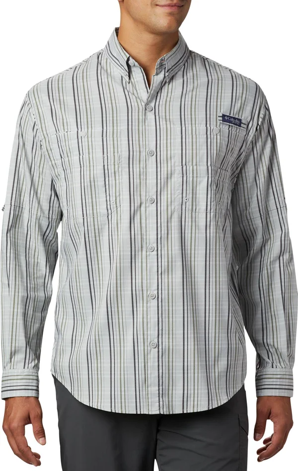 Columbia Men's PFG Super Tamiami Long Sleeve Shirt - Medium, Cool Grey Small Check