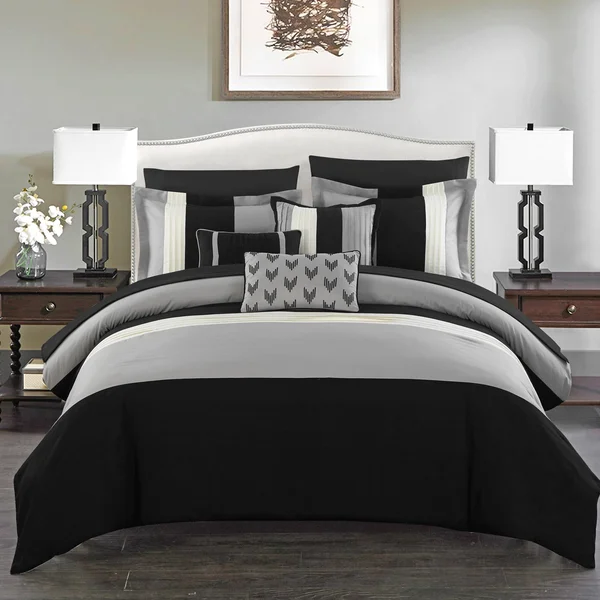 Chic Home 10 Piece Ayelet Comforter Set - King, Black